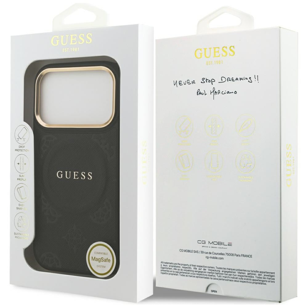 MagSafe Hülle für Apple iPhone 17 Pro, Guess, Peony Hot Stamp, Schwarz