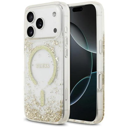 MagSafe Hülle für Apple iPhone 17 Pro, Guess, Resin Bottom Glitter, Gold