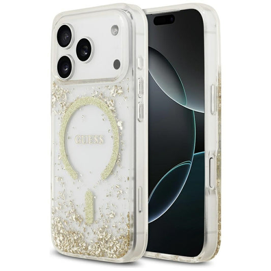 MagSafe Hülle für Apple iPhone 17 Pro, Guess, Resin Bottom Glitter, Gold