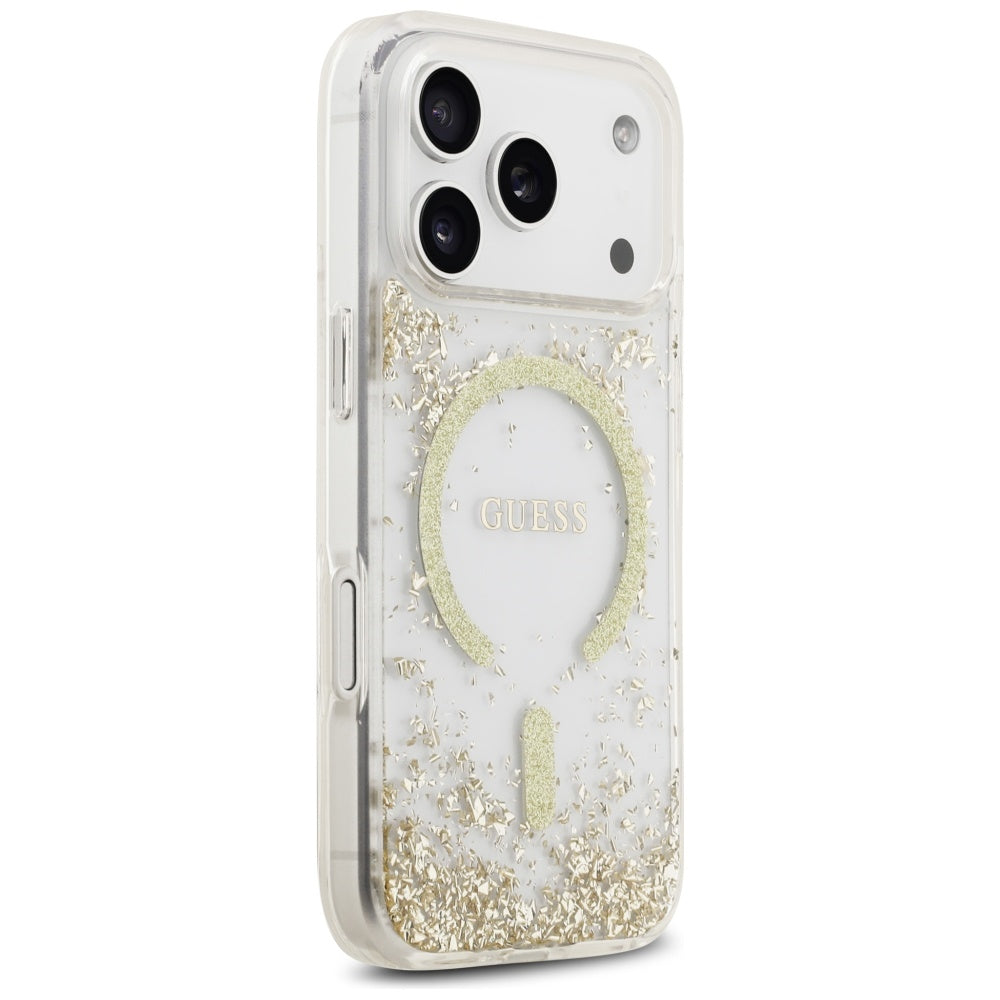 MagSafe Hülle für Apple iPhone 17 Pro, Guess, Resin Bottom Glitter, Gold