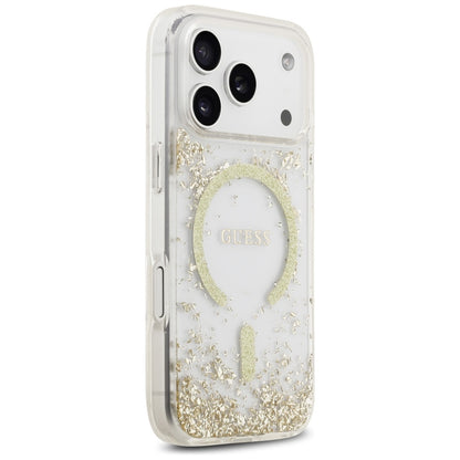 MagSafe Hülle für Apple iPhone 17 Pro, Guess, Resin Bottom Glitter, Gold