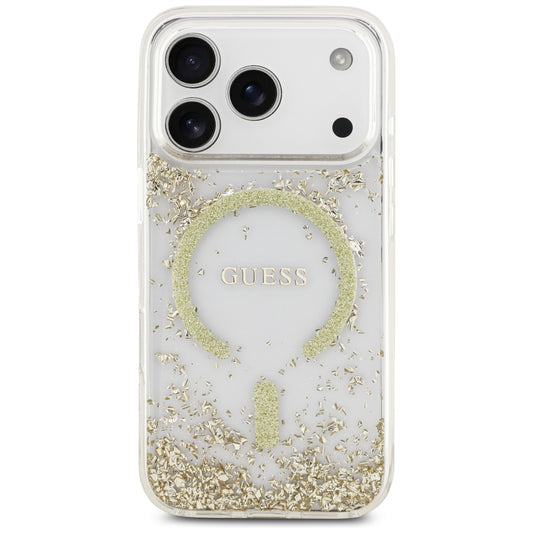 MagSafe Hülle für Apple iPhone 17 Pro, Guess, Resin Bottom Glitter, Gold