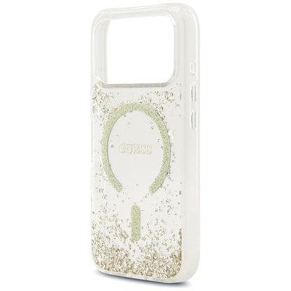 MagSafe Hülle für Apple iPhone 17 Pro, Guess, Resin Bottom Glitter, Gold