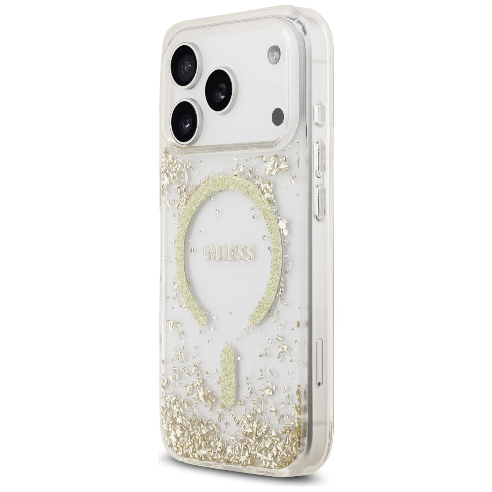 MagSafe Hülle für Apple iPhone 17 Pro, Guess, Resin Bottom Glitter, Gold