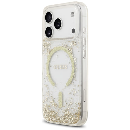 MagSafe Hülle für Apple iPhone 17 Pro, Guess, Resin Bottom Glitter, Gold