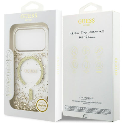 MagSafe Hülle für Apple iPhone 17 Pro, Guess, Resin Bottom Glitter, Gold