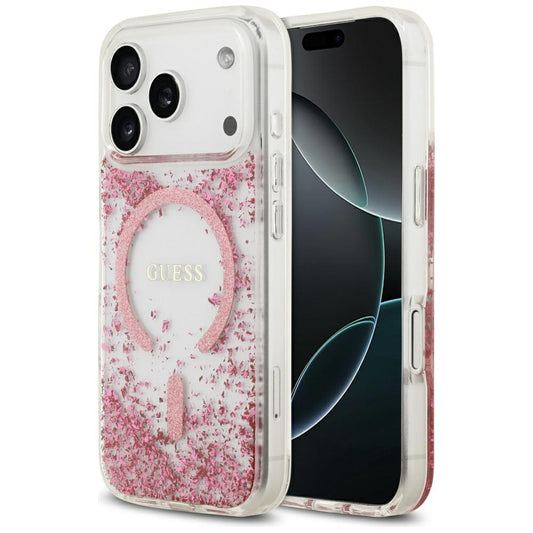 MagSafe Hülle für Apple iPhone 17 Pro, Guess, Resin Bottom Glitter, Rosa