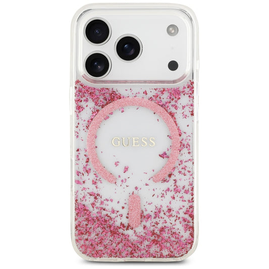 MagSafe Hülle für Apple iPhone 17 Pro, Guess, Resin Bottom Glitter, Rosa