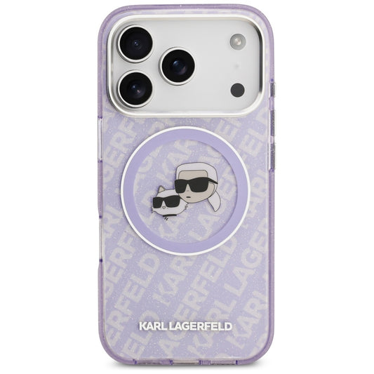 MagSafe Hülle für Apple iPhone 17 Pro, Karl Lagerfeld, IML Glitter Karl & Choupette's Heads, Lila