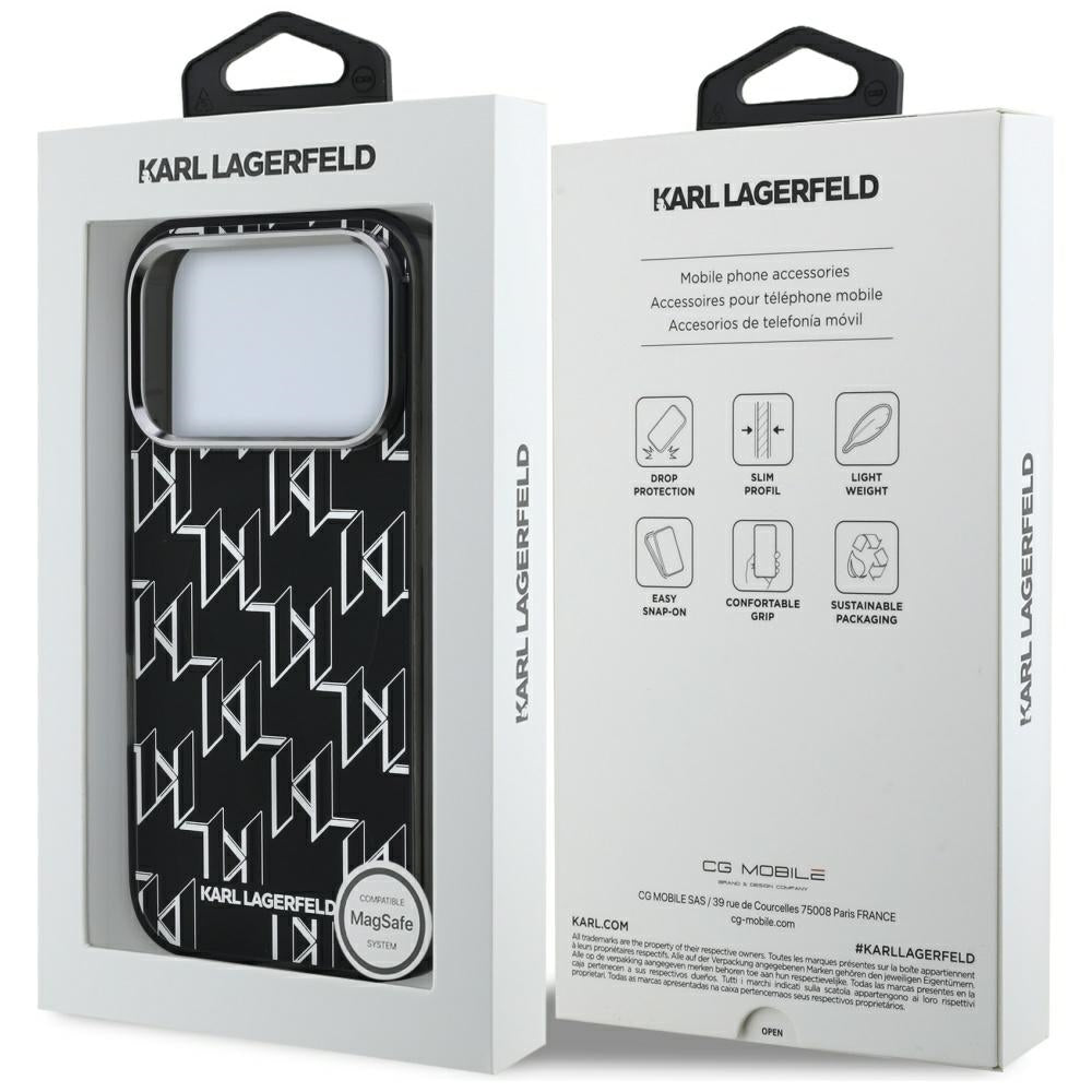 MagSafe Hülle für Apple iPhone 17 Pro, Karl Lagerfeld, IML KL Monogram, Schwarz