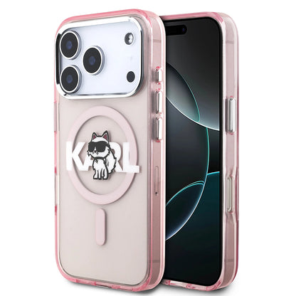 MagSafe Hülle für Apple iPhone 17 Pro, Karl Lagerfeld, IML Sketch Logo Choupette, Rosa