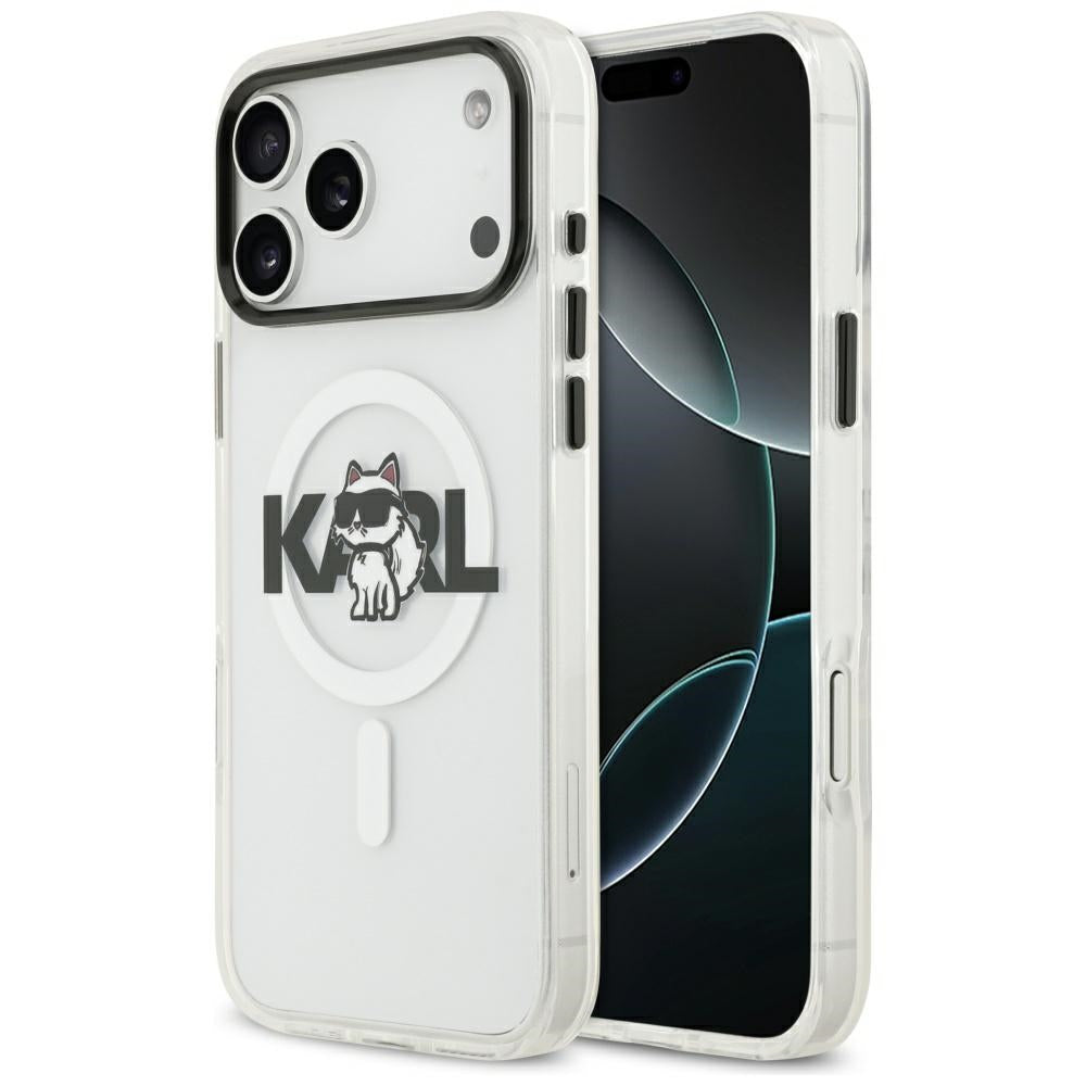 MagSafe Hülle für Apple iPhone 17 Pro, Karl Lagerfeld, IML Sketch Logo Choupette, Transparent