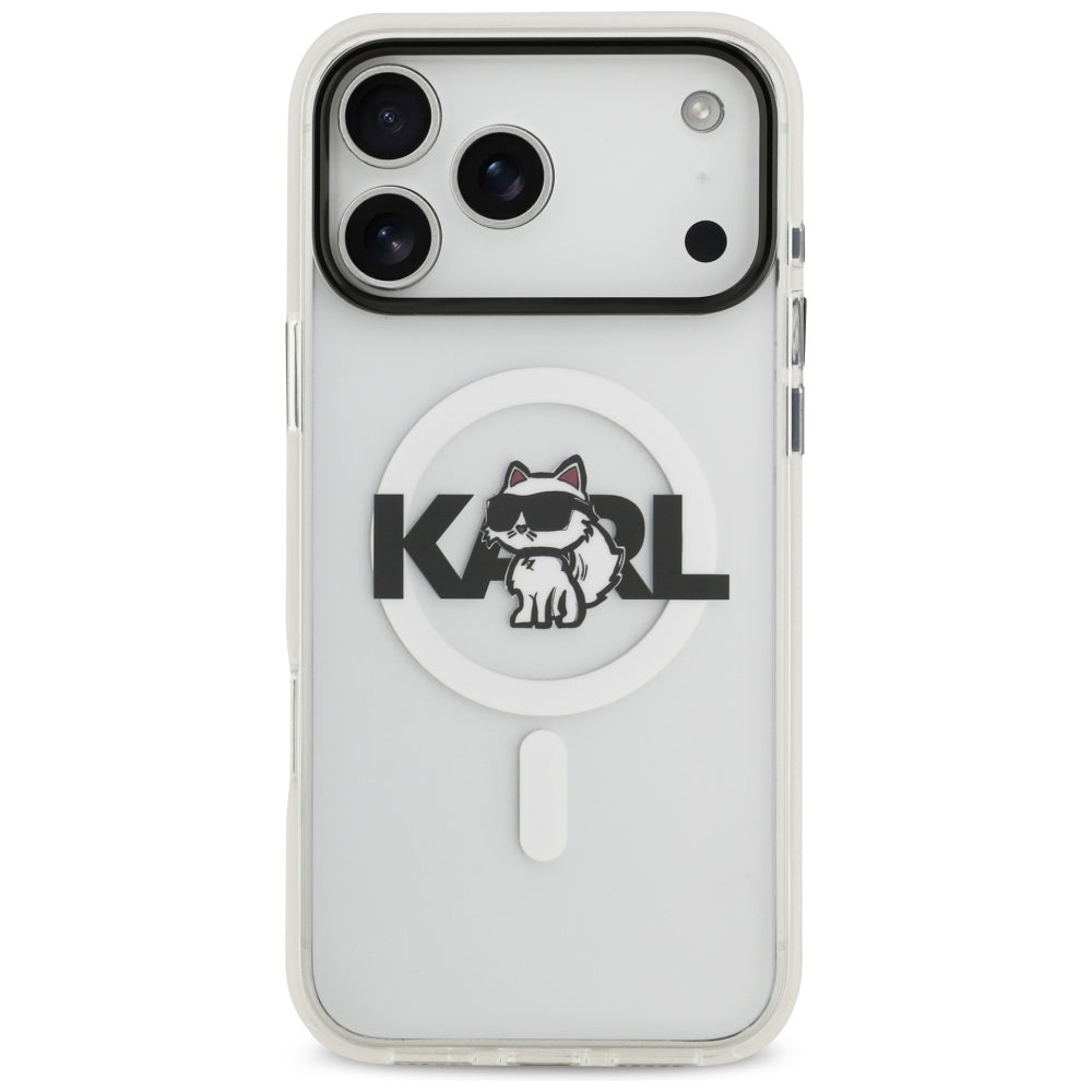 MagSafe Hülle für Apple iPhone 17 Pro, Karl Lagerfeld, IML Sketch Logo Choupette, Transparent