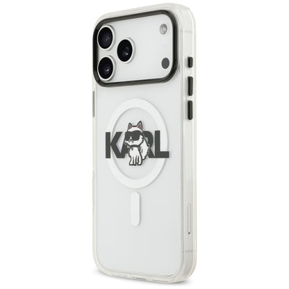 MagSafe Hülle für Apple iPhone 17 Pro, Karl Lagerfeld, IML Sketch Logo Choupette, Transparent