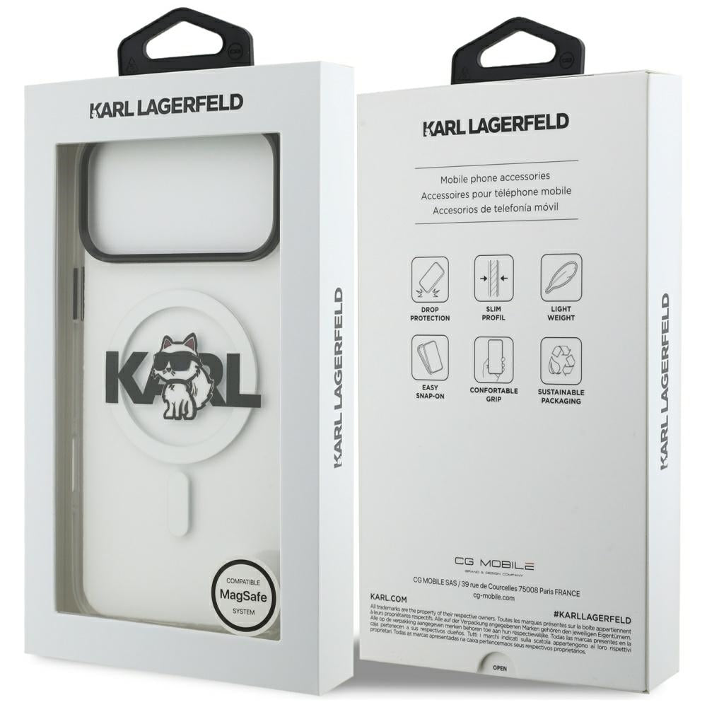 MagSafe Hülle für Apple iPhone 17 Pro, Karl Lagerfeld, IML Sketch Logo Choupette, Transparent