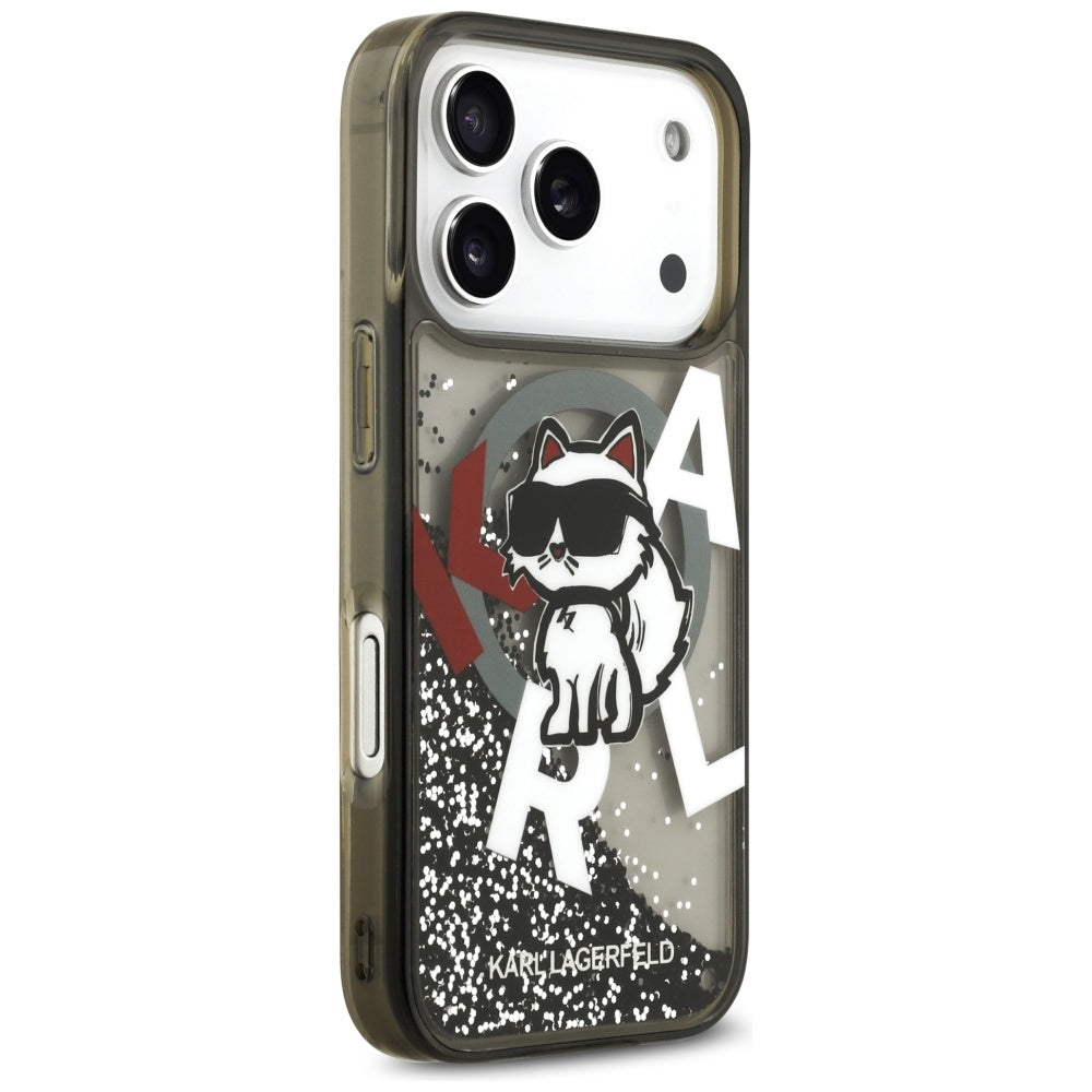 MagSafe Hülle für Apple iPhone 17 Pro, Karl Lagerfeld, Liquid Glitter Choupette Logo, Schwarz