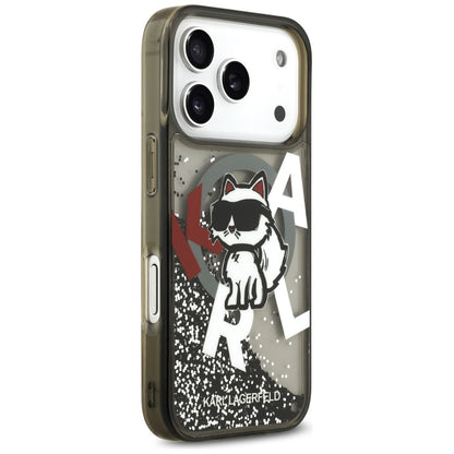 MagSafe Hülle für Apple iPhone 17 Pro, Karl Lagerfeld, Liquid Glitter Choupette Logo, Schwarz