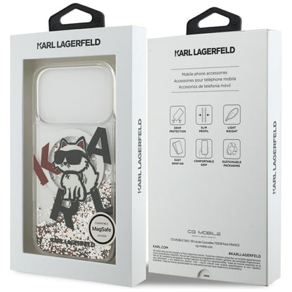 MagSafe Case for Apple iPhone 17 Pro, Karl Lagerfeld, Liquid Glitter Choupette Logo, Transparent