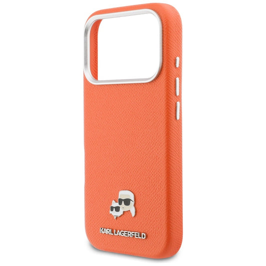 MagSafe Hülle für Apple iPhone 17 Pro, Karl Lagerfeld, Saffiano Karl & Choupette Pins, Orange