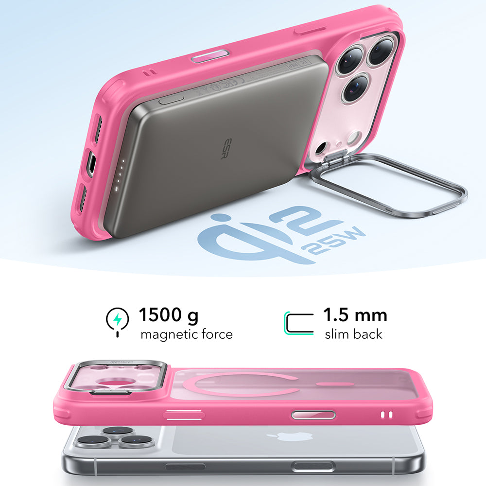 MagSafe Hülle für Apple iPhone 17 Pro Max, ESR, Classic Hybrid Kickstand, Satinrosa