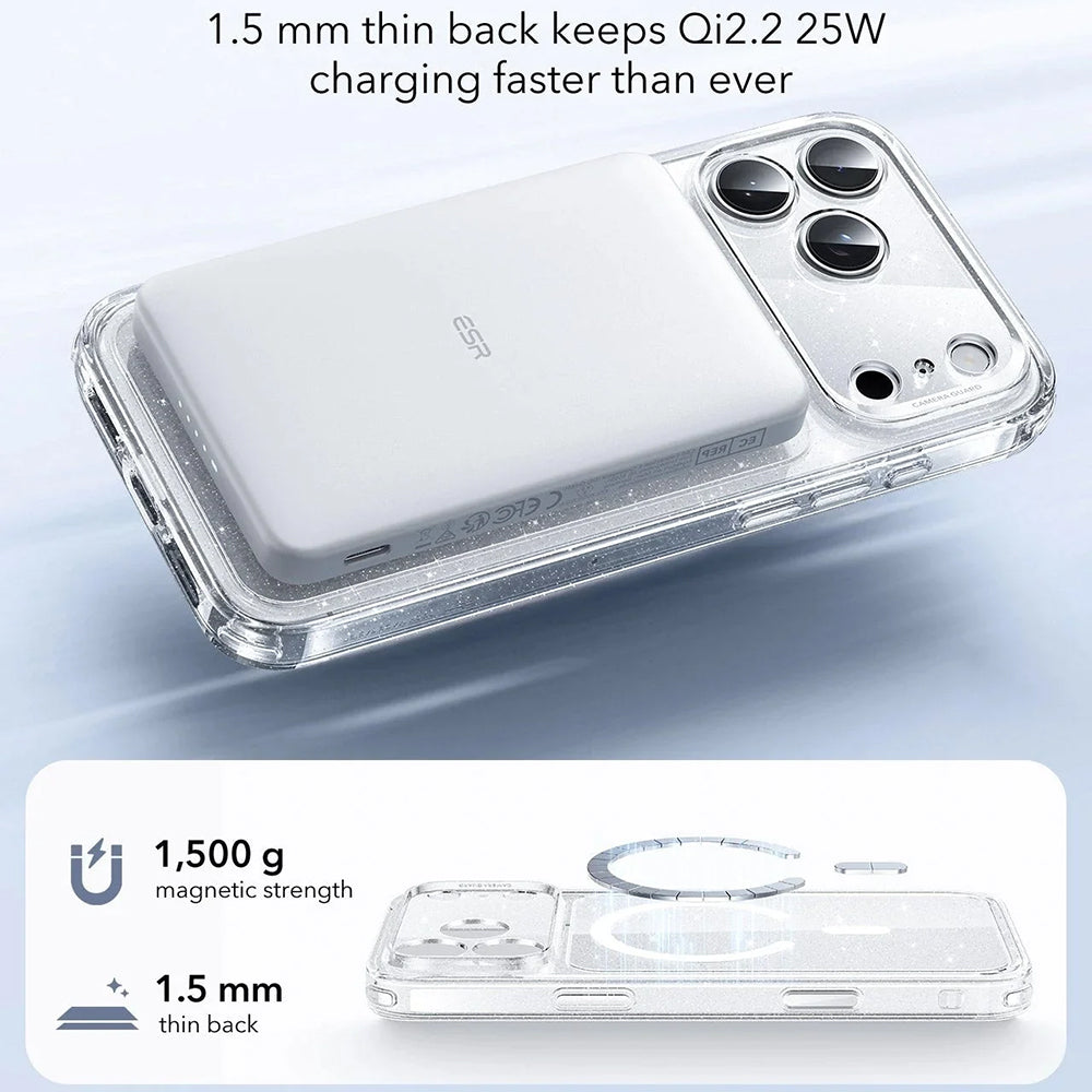 MagSafe Hülle für Apple iPhone 17 Pro Max, ESR, Classic Hybrid Shimmer, Transparent