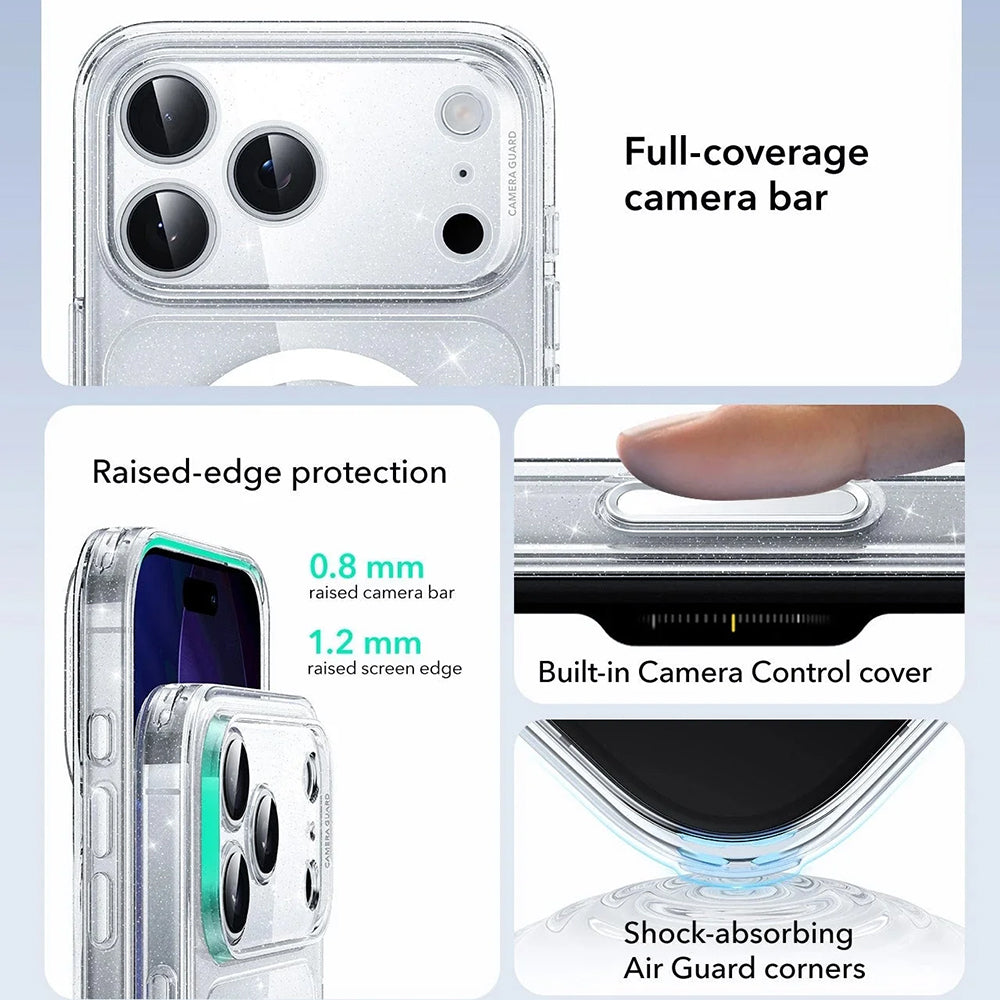 MagSafe Hülle für Apple iPhone 17 Pro Max, ESR, Classic Hybrid Shimmer, Transparent
