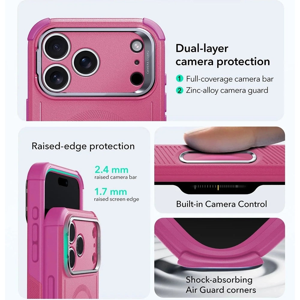 MagSafe Hülle für Apple iPhone 17 Pro Max, ESR, Cyber Armor Kickstand, Rosa
