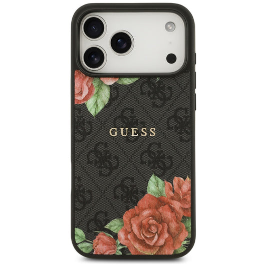 MagSafe Hülle für Apple iPhone 17 Pro Max, Guess, 4G Flowers Print, Schwarz