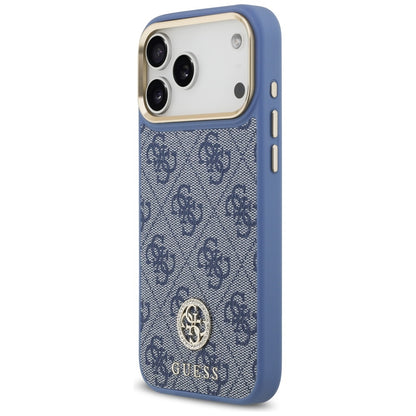 MagSafe Hülle für Apple iPhone 17 Pro Max, Guess, 4G Strass Logo mit großem Band, Blau