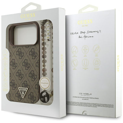 MagSafe Hülle für Apple iPhone 17 Pro Max, Guess, 4G Triangle Logo Cord Strap, Braun