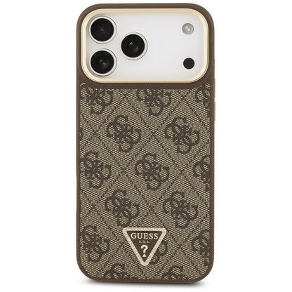 MagSafe Hülle für Apple iPhone 17 Pro Max, Guess, 4G Triangle Logo mit großem Riemen, Braun