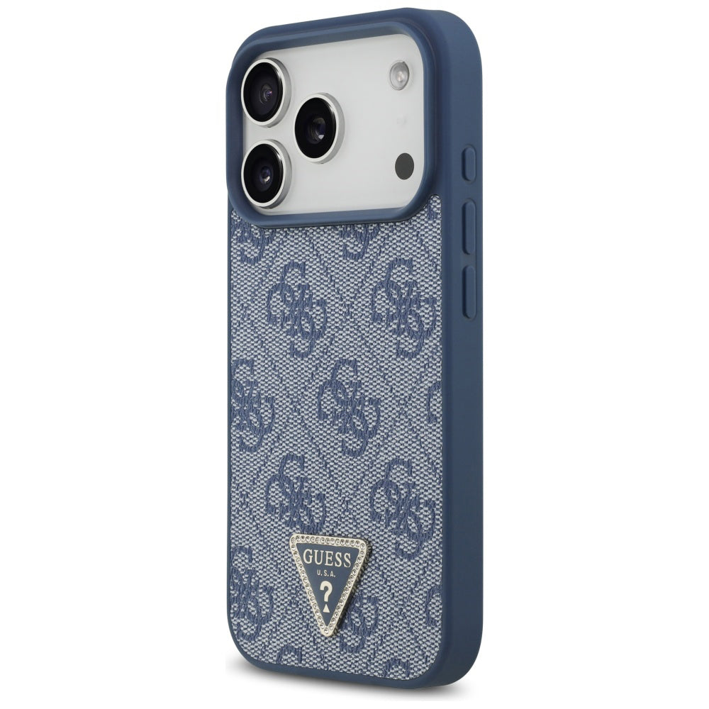 MagSafe Hülle für Apple iPhone 17 Pro Max, Guess, 4G Triangle Strass, Blau