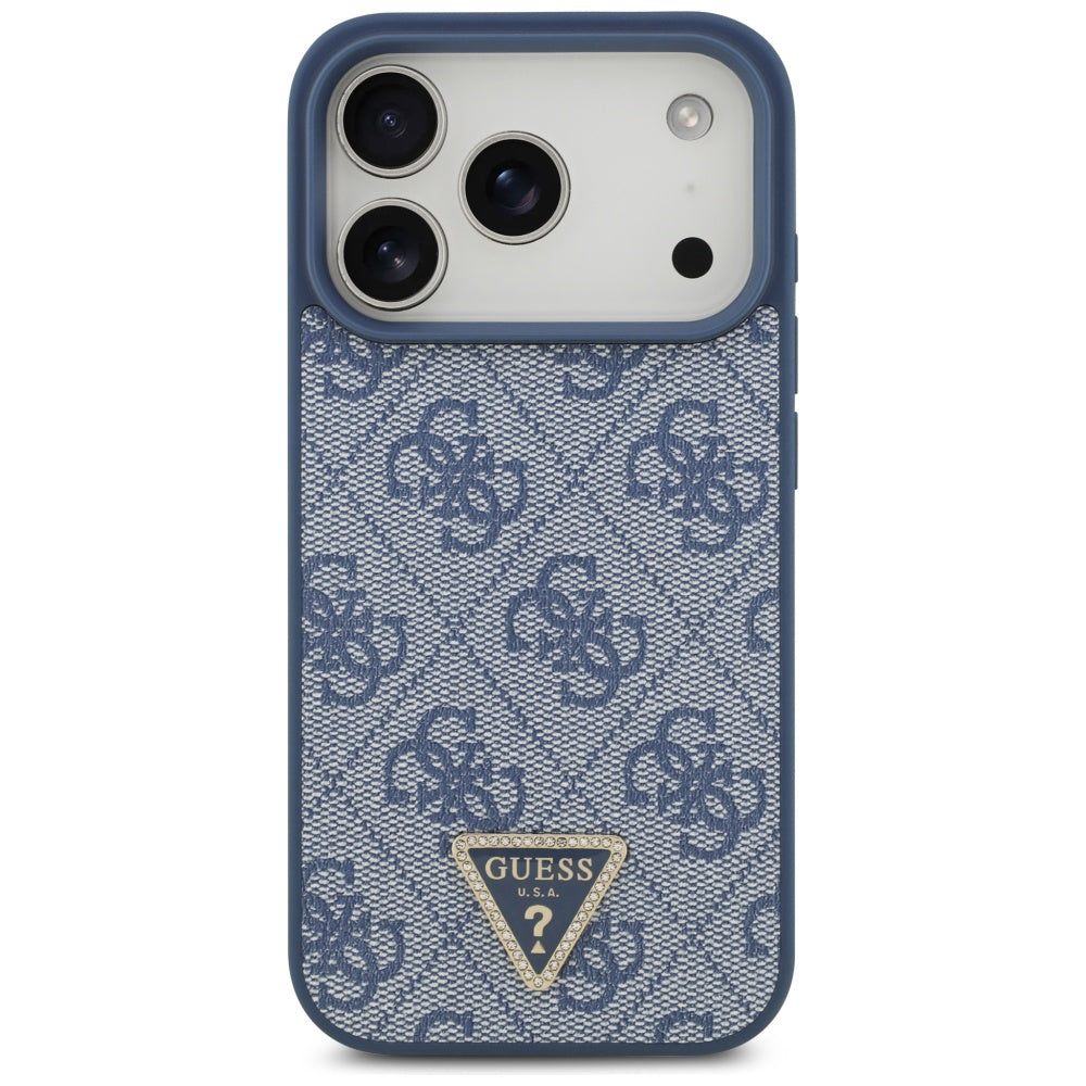 MagSafe Hülle für Apple iPhone 17 Pro Max, Guess, 4G Triangle Strass, Blau
