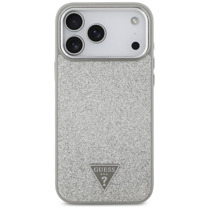 MagSafe Hülle für Apple iPhone 17 Pro Max, Guess, Glitter Triangle Logo, Silber