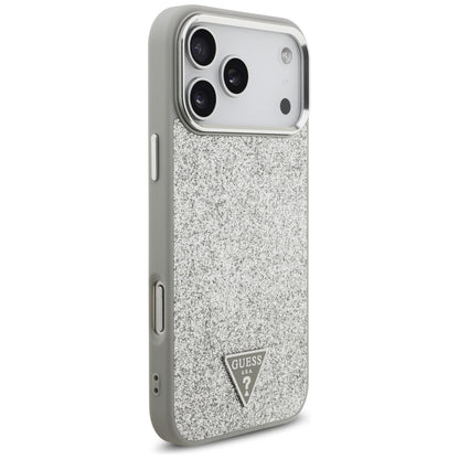 MagSafe Hülle für Apple iPhone 17 Pro Max, Guess, Glitter Triangle Logo, Silber