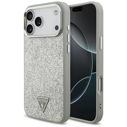MagSafe Hülle für Apple iPhone 17 Pro Max, Guess, Glitter Triangle Logo, Silber