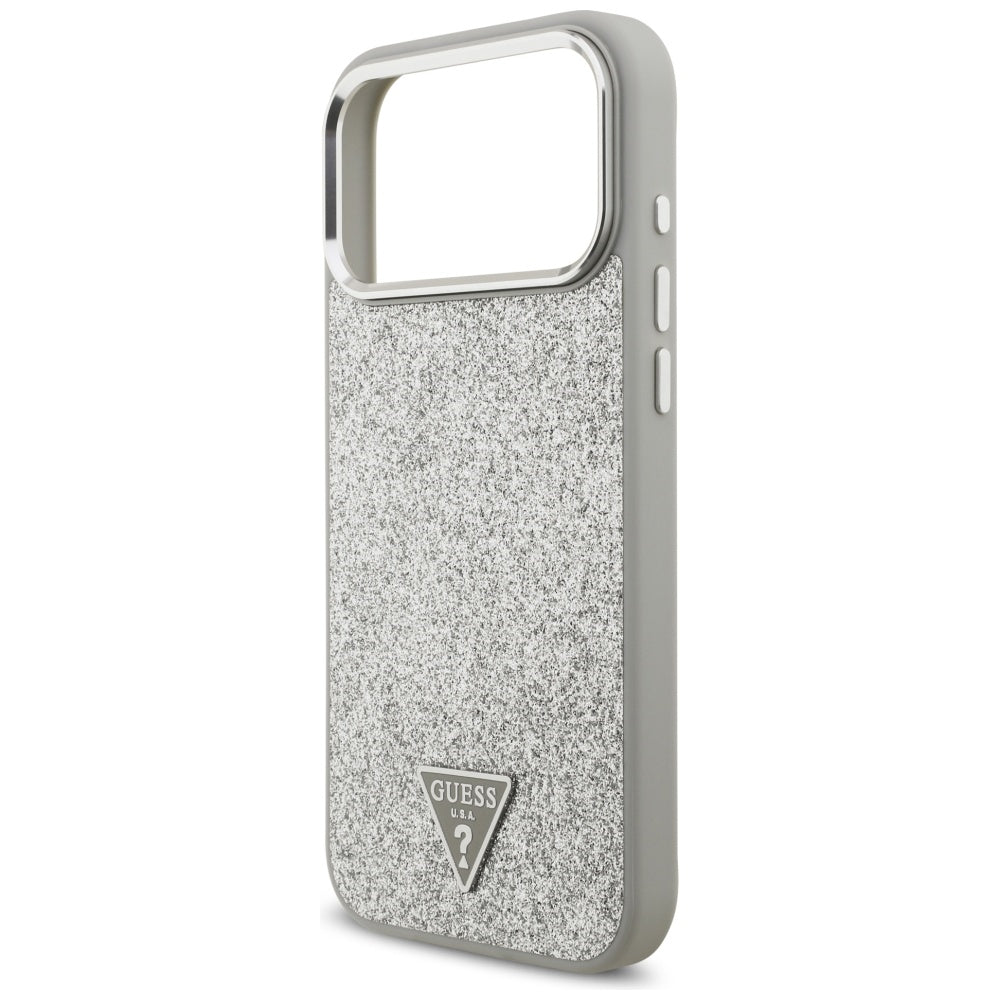 MagSafe Hülle für Apple iPhone 17 Pro Max, Guess, Glitter Triangle Logo, Silber
