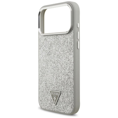 MagSafe Hülle für Apple iPhone 17 Pro Max, Guess, Glitter Triangle Logo, Silber