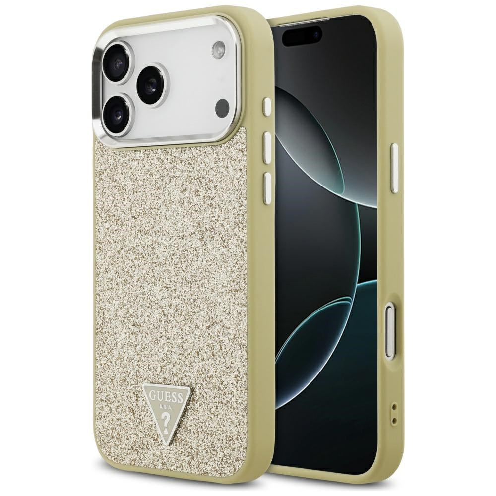 MagSafe Hülle für Apple iPhone 17 Pro Max, Guess, Glitter Triangle Logo, Gold