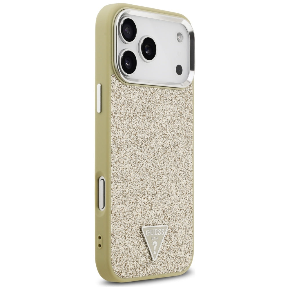 MagSafe Hülle für Apple iPhone 17 Pro Max, Guess, Glitter Triangle Logo, Gold