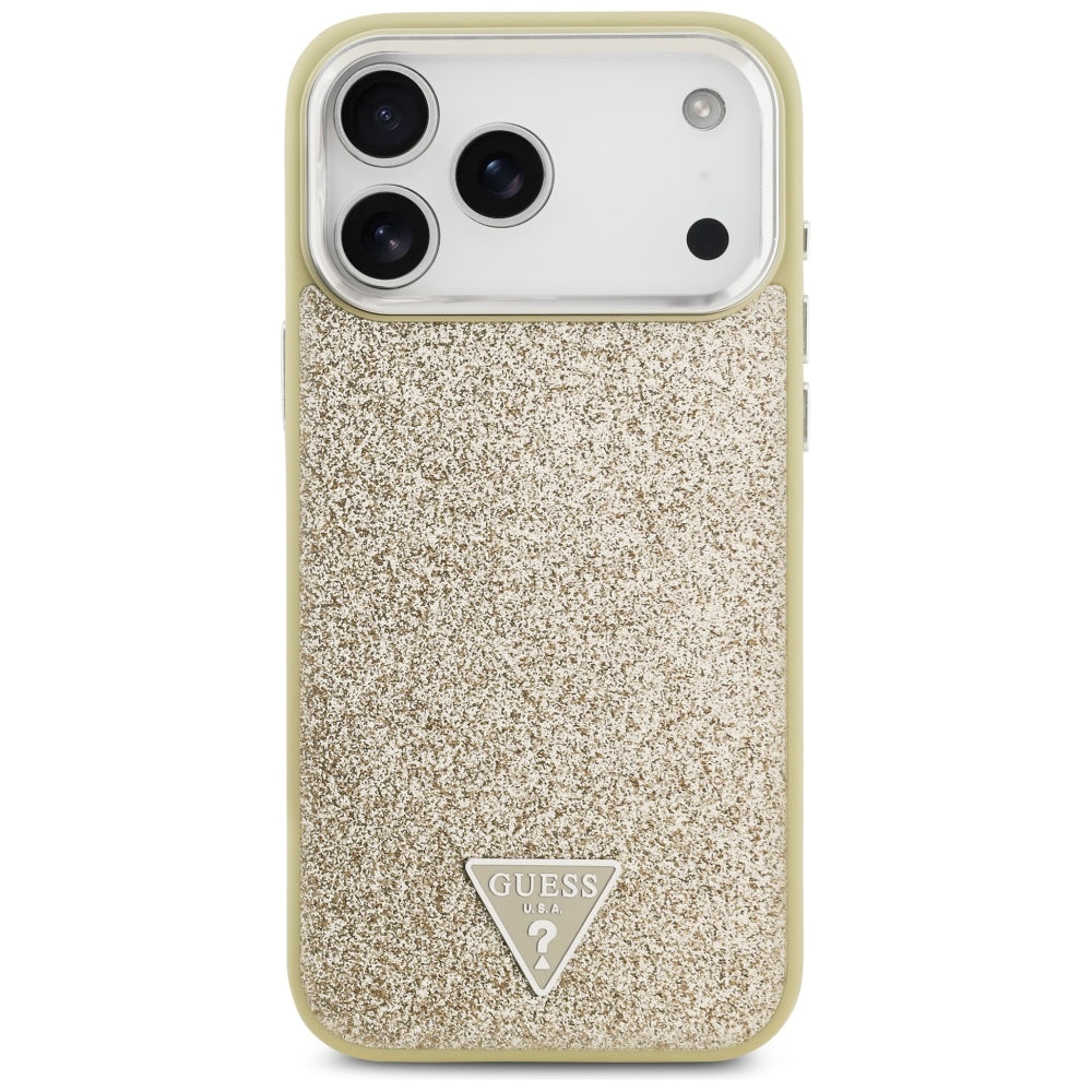MagSafe Hülle für Apple iPhone 17 Pro Max, Guess, Glitter Triangle Logo, Gold