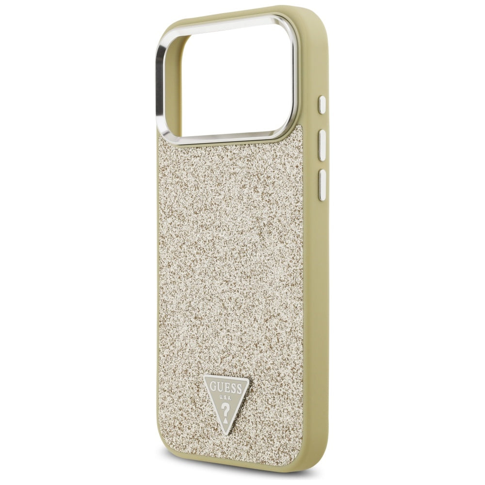 MagSafe Hülle für Apple iPhone 17 Pro Max, Guess, Glitter Triangle Logo, Gold