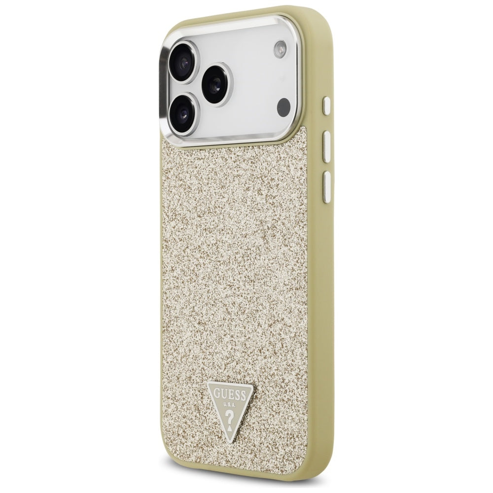 MagSafe Hülle für Apple iPhone 17 Pro Max, Guess, Glitter Triangle Logo, Gold