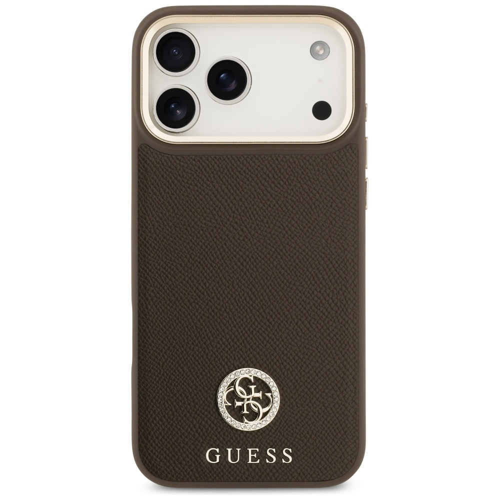 MagSafe Hülle für Apple iPhone 17 Pro Max, Guess, Grained Strass Logo, Braun