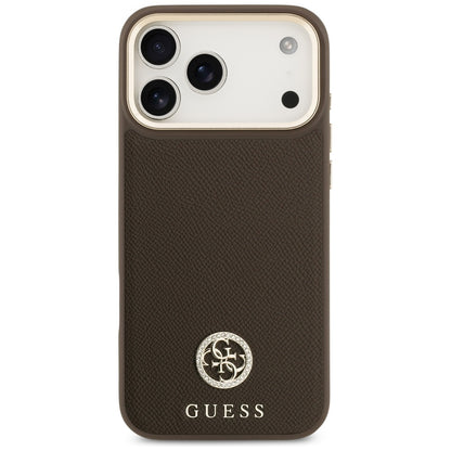MagSafe Hülle für Apple iPhone 17 Pro Max, Guess, Grained Strass Logo, Braun
