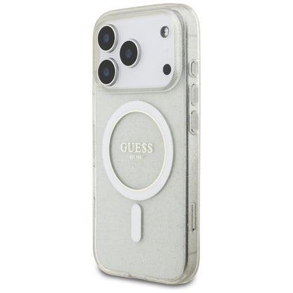 MagSafe Hülle für Apple iPhone 17 Pro Max, Guess, IML Glitter mit Perlengurt, Transparent