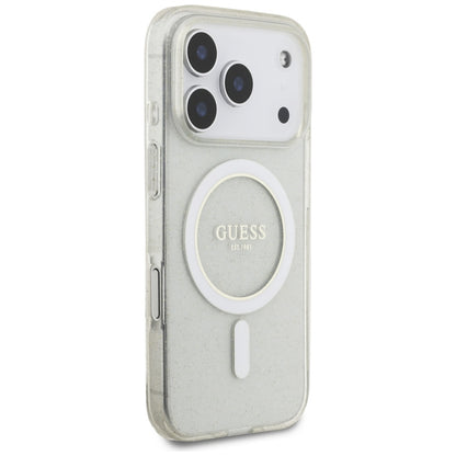 MagSafe Hülle für Apple iPhone 17 Pro Max, Guess, IML Glitter mit Perlengurt, Transparent