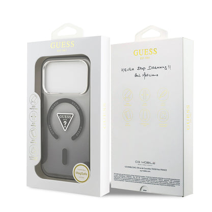 MagSafe Hülle für Apple iPhone 17 Pro Max, Guess, IML Gradient Triangle Logo, Schwarz Silbern