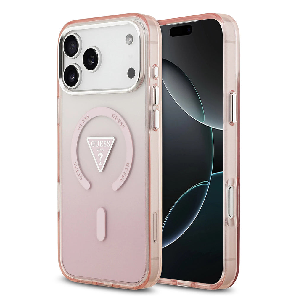 MagSafe Hülle für Apple iPhone 17 Pro Max, Guess, IML Gradient Triangle Logo, Rosa