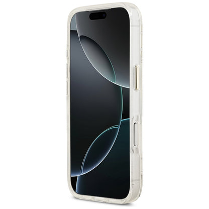 MagSafe Hülle für Apple iPhone 17 Pro Max, Guess, IML Metal Glitter Flowers Triangle, Weiß